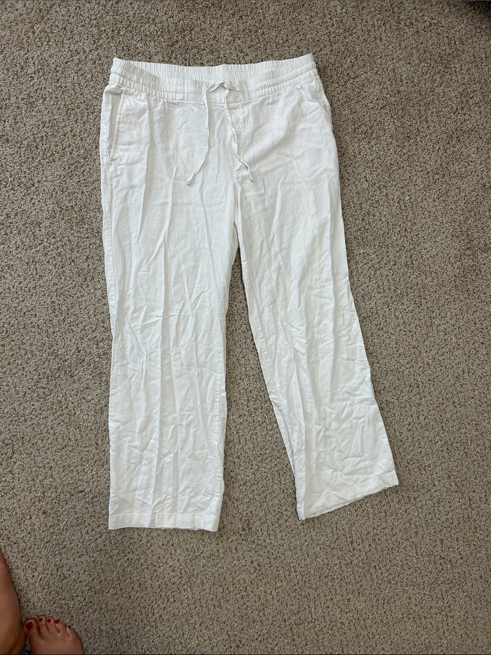 Old Navy White Wide-Leg Drawstring Linen-Blend Pants